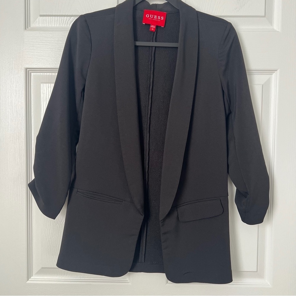 GUESS Black Open-Front Shawl Collar Blazer Jacket